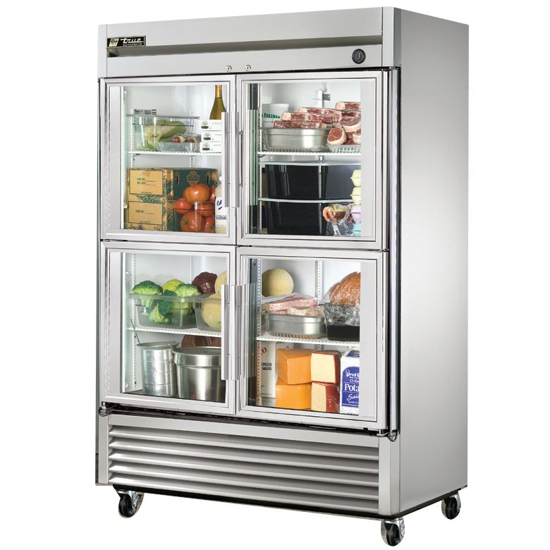 True&reg; Half Glass 4-Door 2-Section Reach-In Refrigerator, 49 Cu Ft