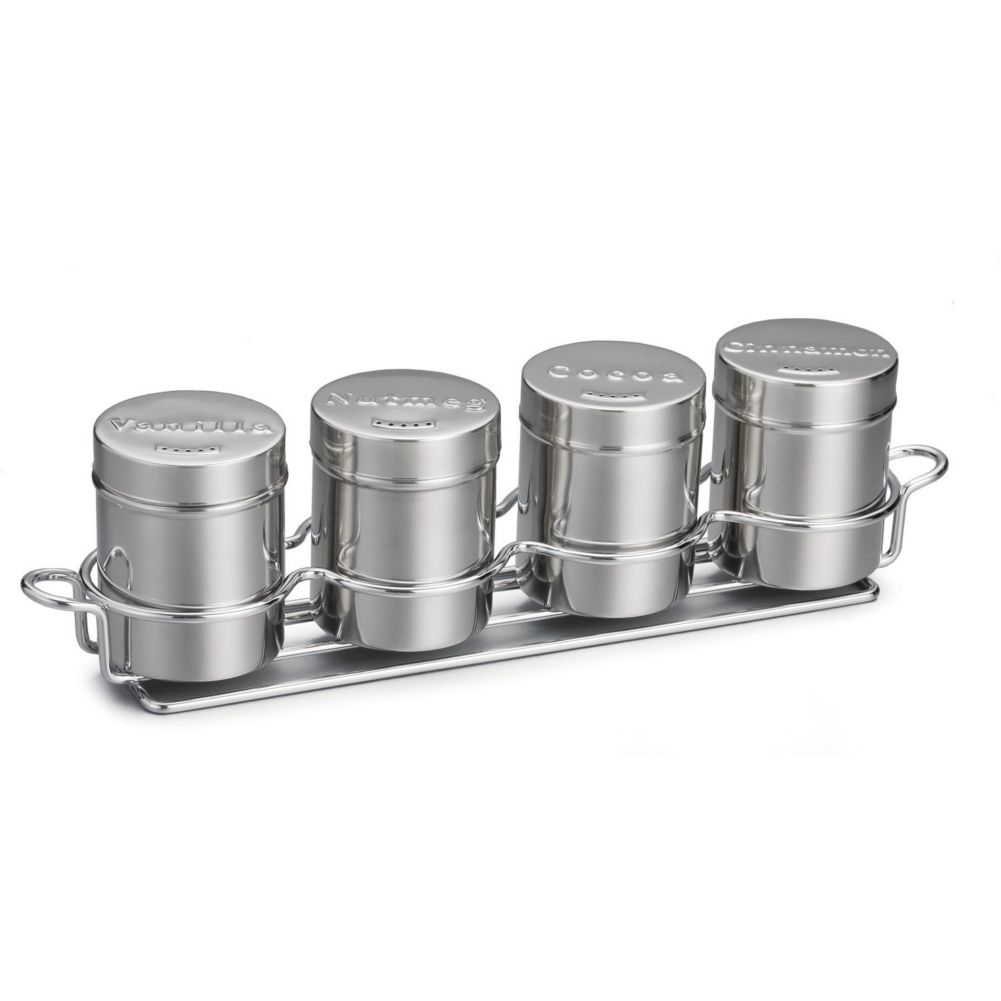 Tablecraft 4-Pc S/S Countertop Shaker Set w/ Chrome Plated Metal Rack