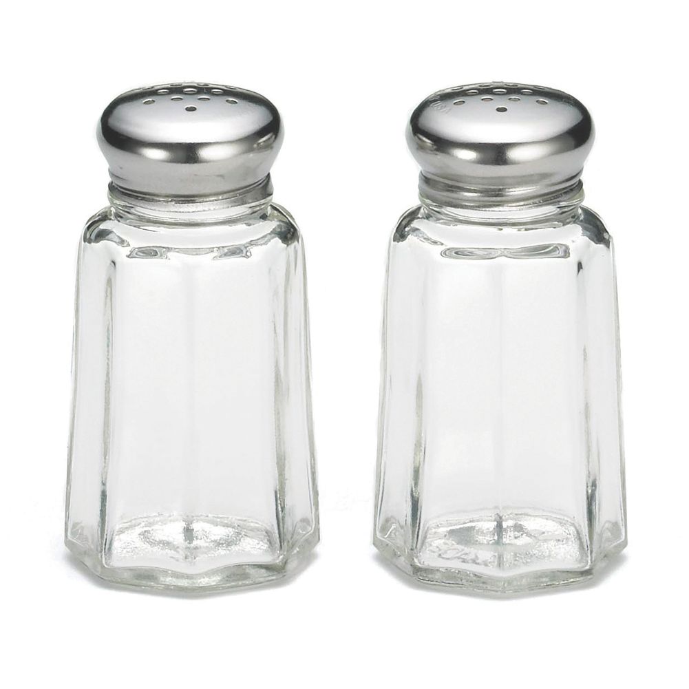 Tablecraft 1 Oz Round Glass Salt & Pepper Shakers with S/S Tops