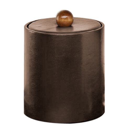 Ice Bucket, Leather Look Brown W/ Dark Wood Knob, 2 Qt