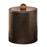 Ice Bucket, Leather Look Brown W/ Dark Wood Knob, 2 Qt