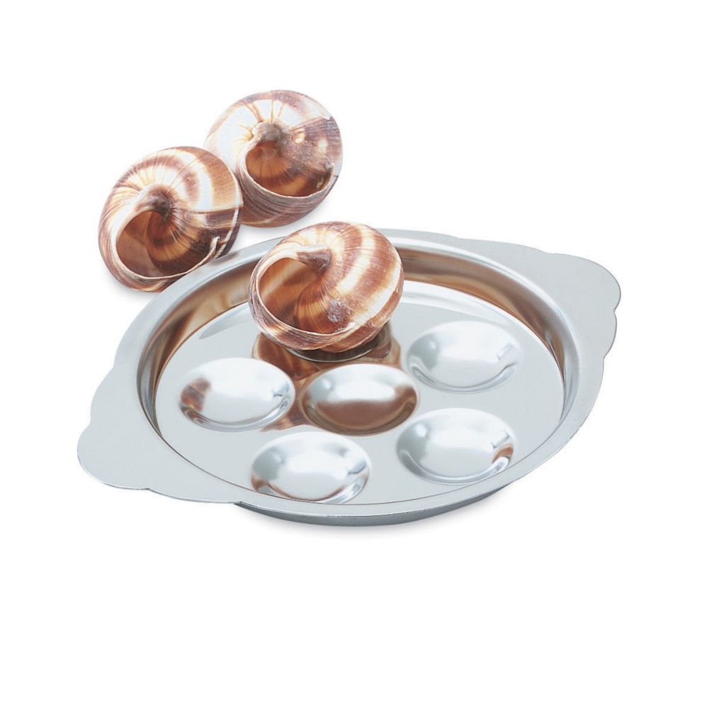 Mirror Finish S/S 6-Well Snail Plate, 6-7/8 x 5-7/16 x 3/4