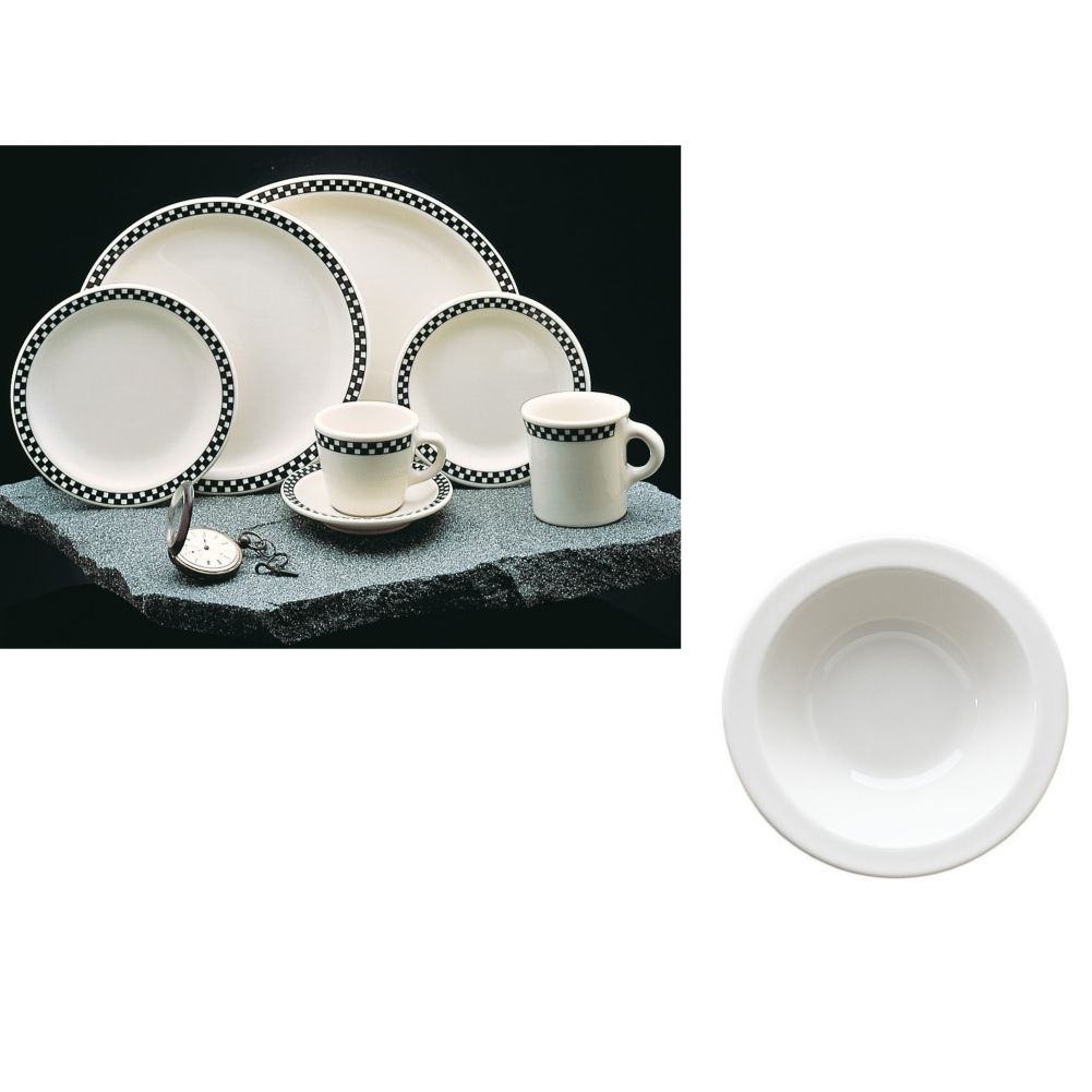 Homer Laughlin China Checkers Black Narrow Rim 9 oz Grapefruit Dish