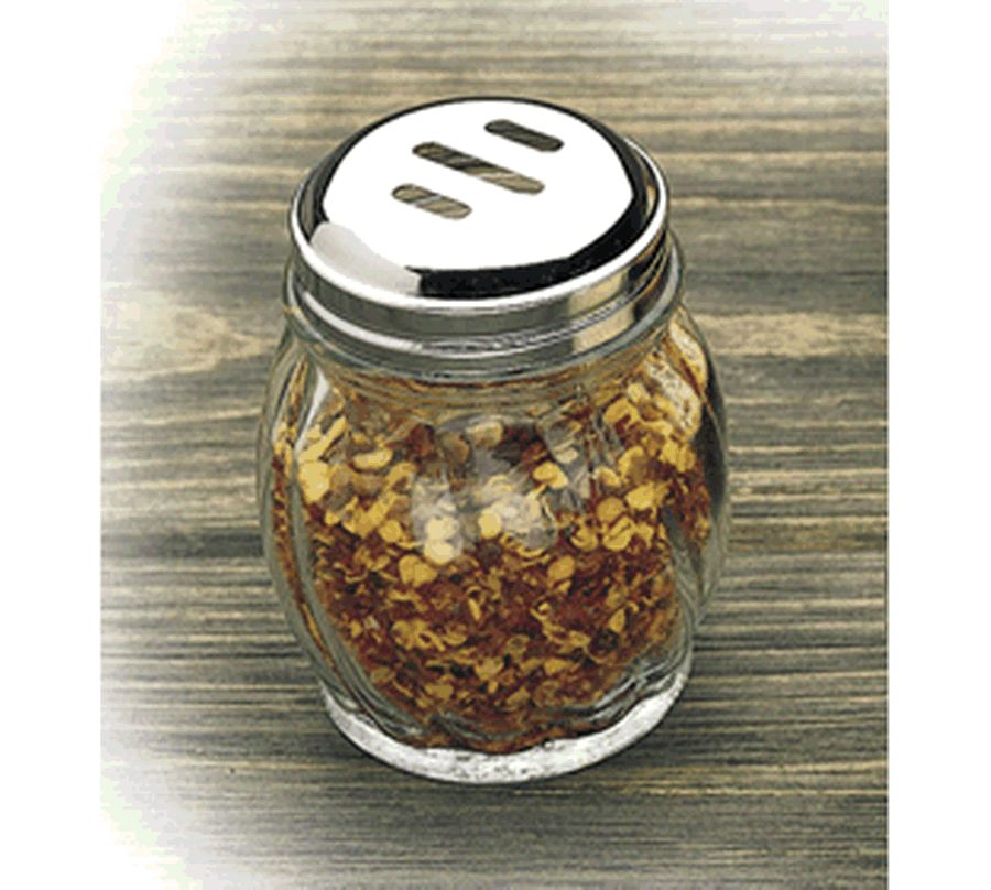 Tablecraft Swirl Glass 6 Oz Cheese Shaker with Chrome Slotted Lid