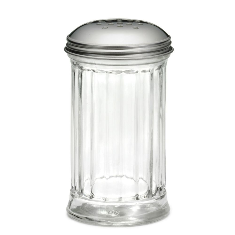 Tablecraft 12 Oz. Fluted Glass Cheese Shaker with Perforated S/S Top