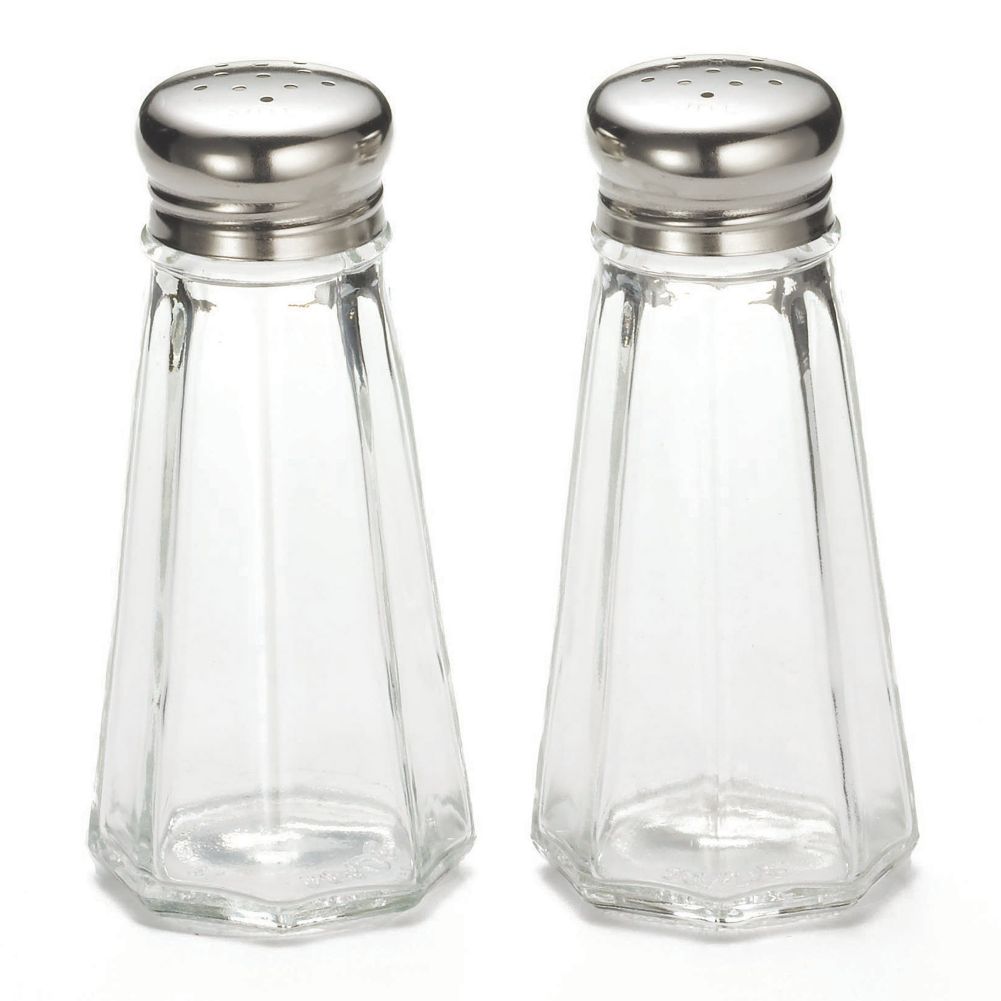 Tablecraft 3 Oz Paneled Glass Salt & Pepper Shakers with Flat Tops
