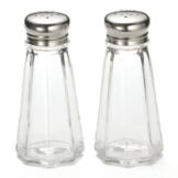 Tablecraft 3 Oz Paneled Glass Salt & Pepper Shakers with Flat Tops