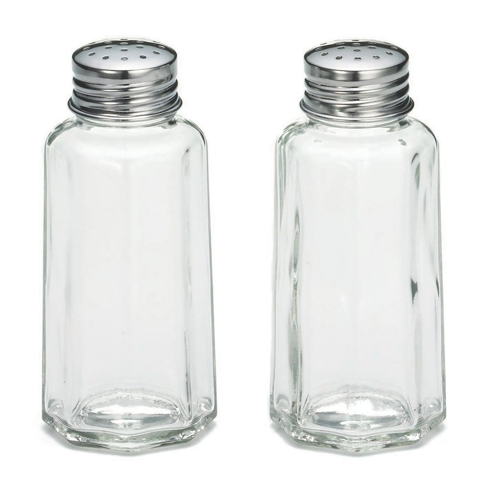 Tablecraft 2 Oz Paneled Glass Salt & Pepper Shakers with Flat Tops