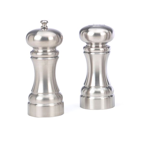 William Bounds Bishop Brushed Finish S/S Peppermill / Salt Shaker Set