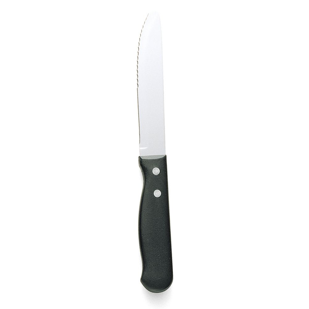 Walco Jumbo Round Tip S/S Steak Knife w/ 2-Rivet Black Plastic Handle
