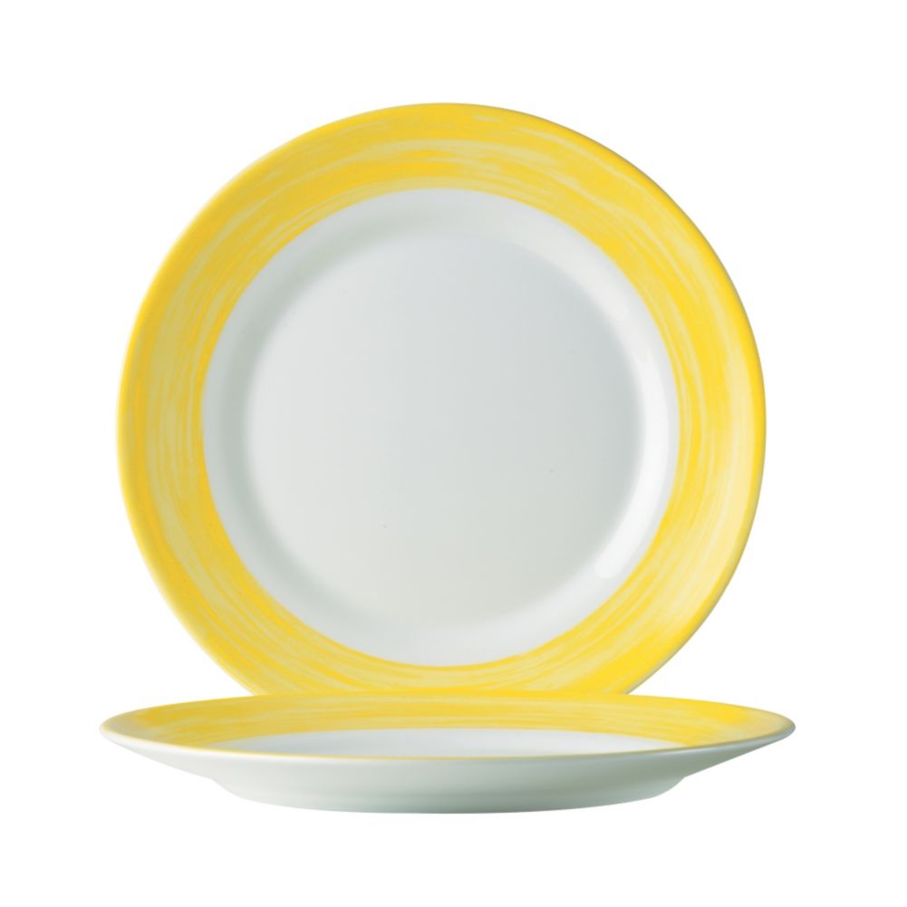 Cardinal Arcoroc Brush Opal&reg; 7-1/2" Side Plate w/ Yellow Rim