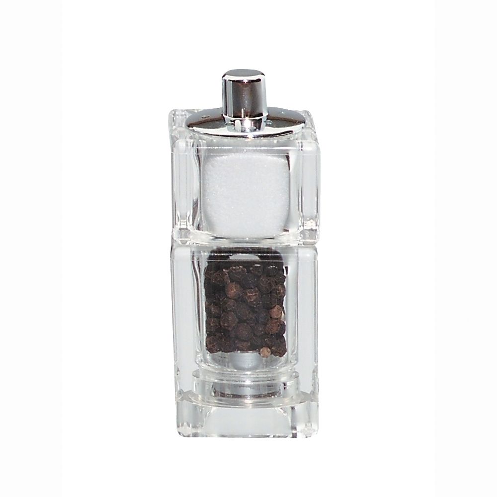 Chef Specialties Clear 3.5" Cubic Pepper Mill / Salt Shaker Combo