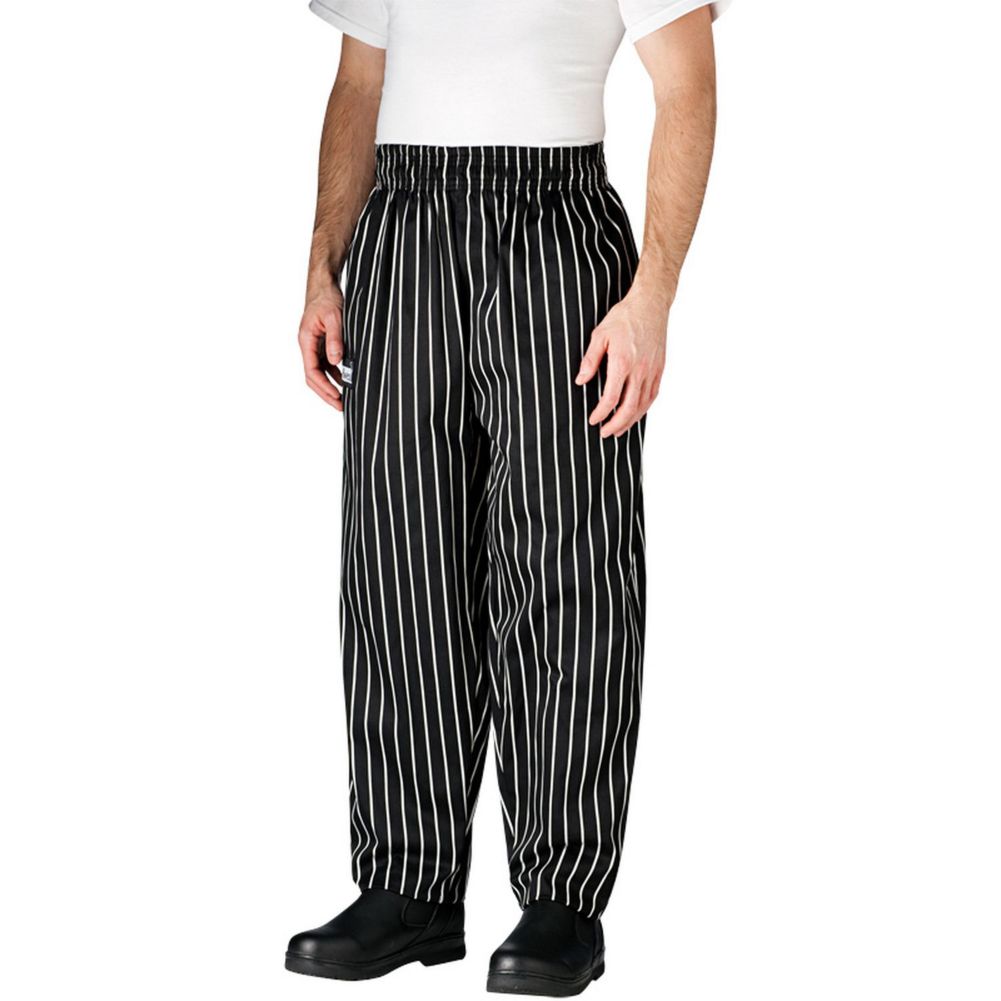 Chefwear&reg; 3XL Black Chalkstripe Baggy Chef Pants