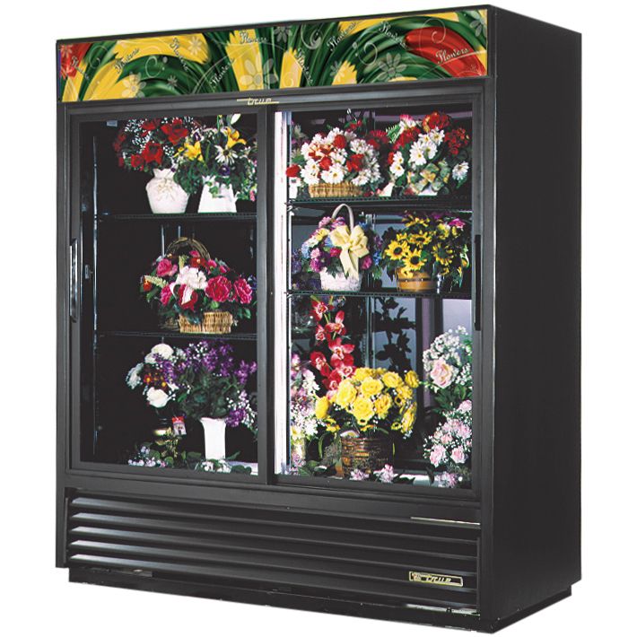 True&reg; Black Glass Swing Door Floral Case Refrigerator, 61 Cubic Ft