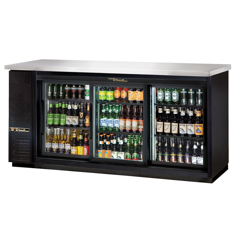 True&reg; Black 2-Sliding Glass Door Back Bar Cooler for 130 6-Packs