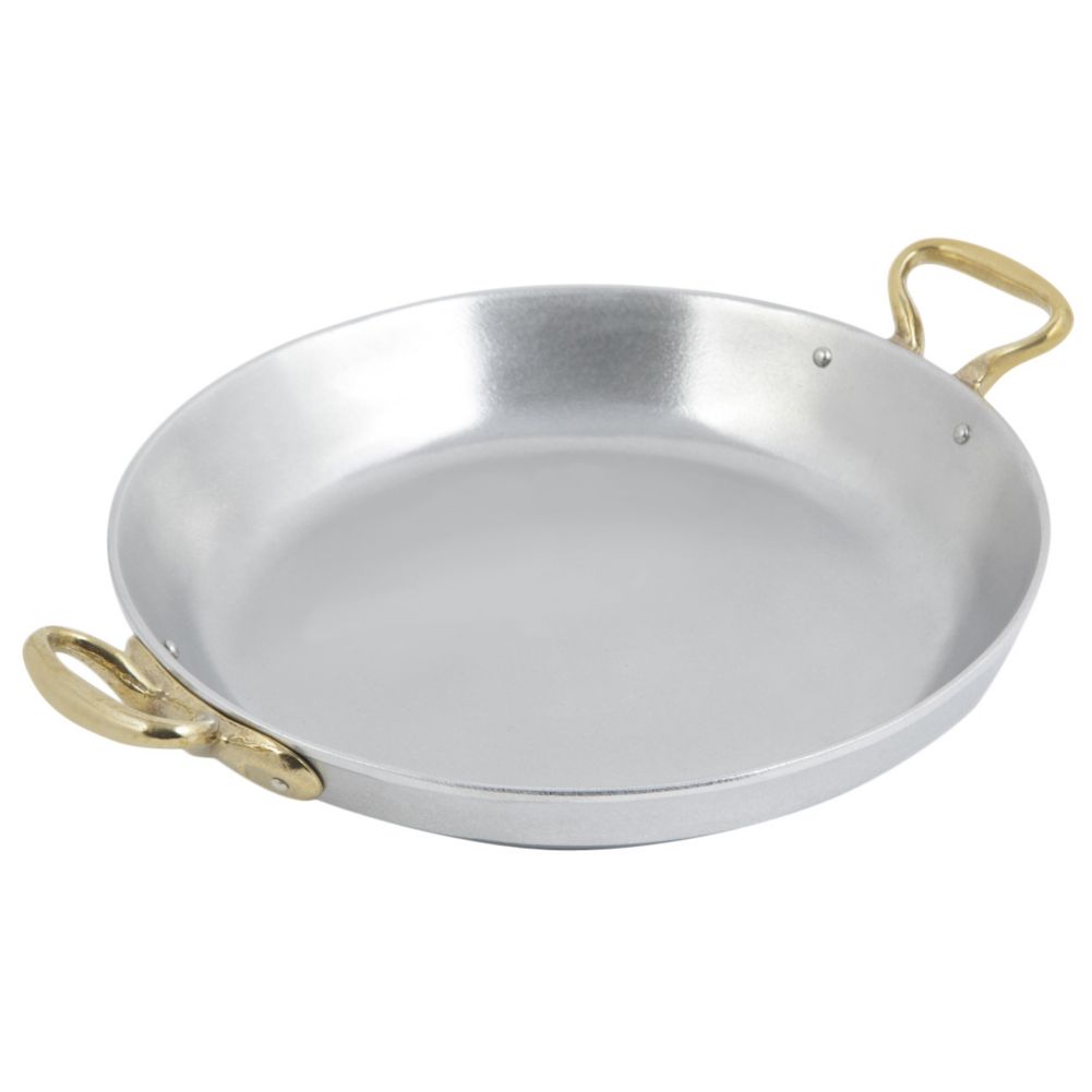 Bon Chef Pewter Glo Round 2.5 qt Paella Dish w/ Brass Handles