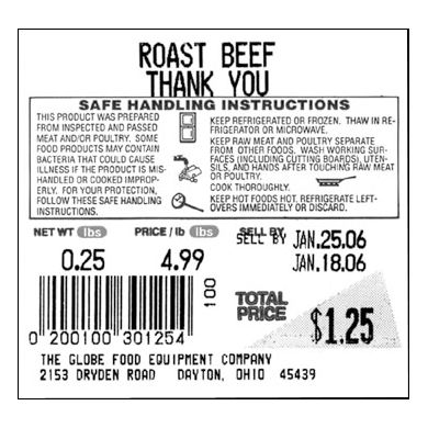 Globe Food Safe Handling Labels for GSP30A / Case of 12 Rolls