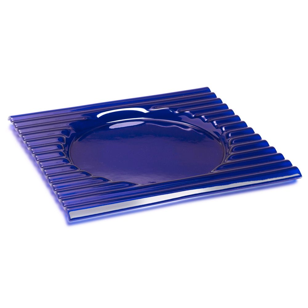Steelite Creations Blue Glass 12" Square  Zig Zag Plate