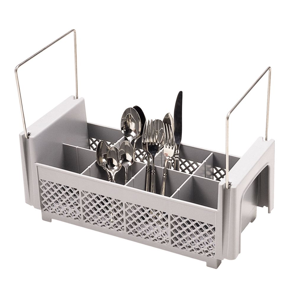 Cambro Camrack&reg; Soft Gray 8-Compartment Flatware Basket w/ Handles