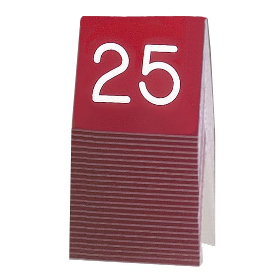 Cal-Mil&reg; Red and White Engraved Table Tent (Numbers 26-50)