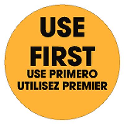 SupeRemovable Trilingual "Use First" 2" Label, Roll/500