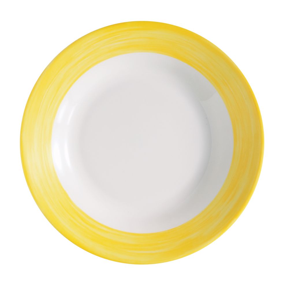 Cardinal Arcoroc Brush Opal&reg; 23 Oz. Soup Bowl with Yellow Rim