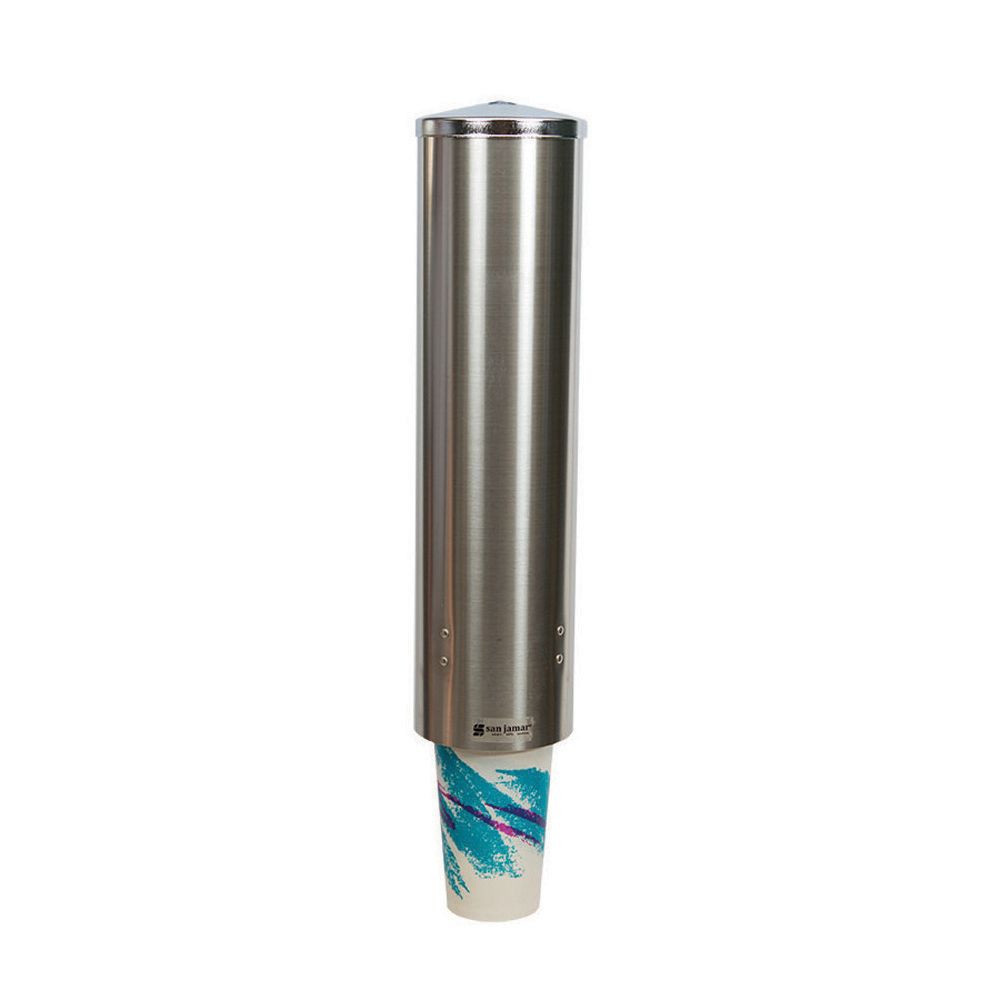 San Jamar&reg; Stainless Steel Large Pull-Type Water Cup Dispenser