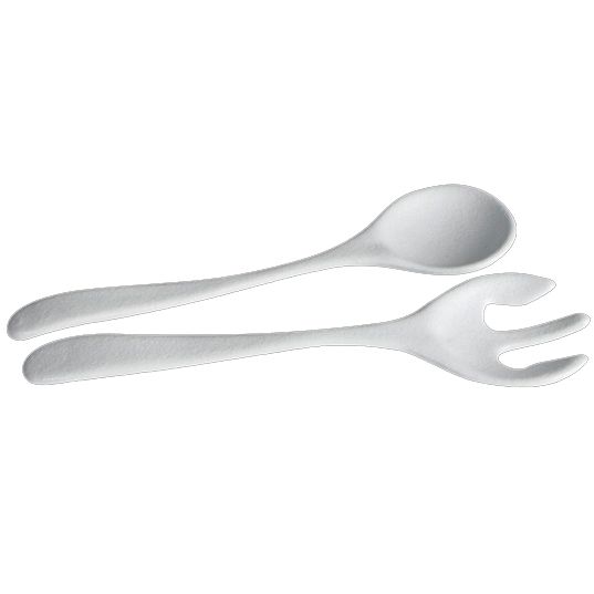 Bugambilia Nancy Salad Fork and Spoon Serving Utensils, White