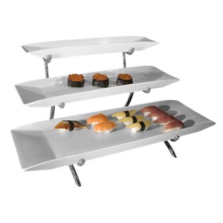 Gourmet Display&reg; Silver Vein 3-Tier Long Porcelain Platter Display