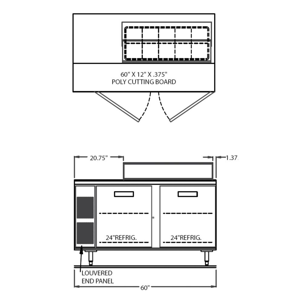 Randell&reg; 60" Side Mount Salad Top Prep Table