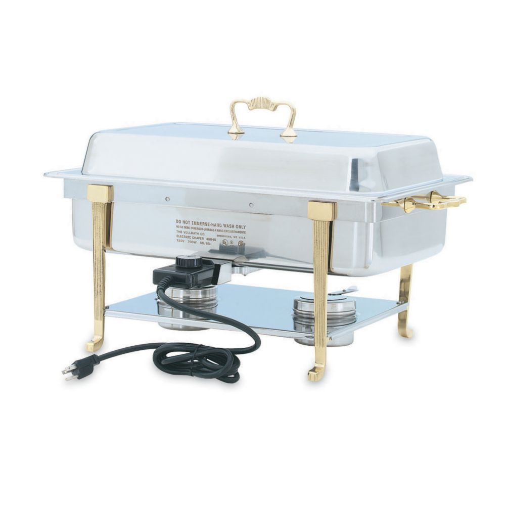 Classic S/S Brass Trim Long Side Receptacle Electric Chafer
