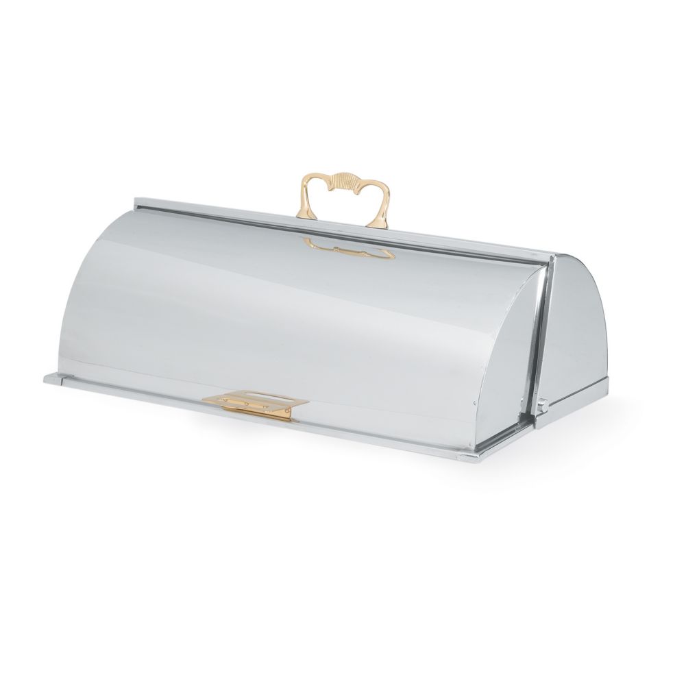 S/S Brass Trim Roll Top Chafer Cover, 21-1/8 x 14-7/8 x 9-5/8