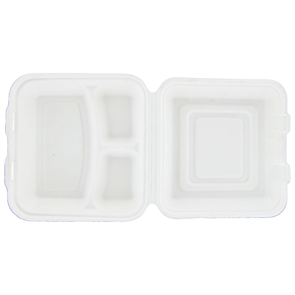 Stalk Market Compostable 3-Compartment Hinged To Go Container