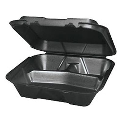 Genpak Black Hinged 9&frac14; x 9&frac14;" 3-Comp. Foam Container