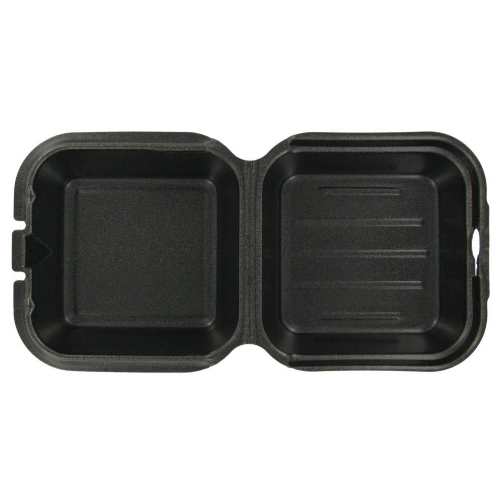 Genpak&reg; 6.4" x 6.4" Snap It Foam Hinged Black Container