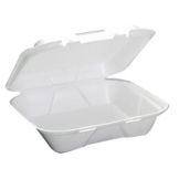Genpak&reg; 9-1/4" Snap It Foam Hinged White Dinner Container
