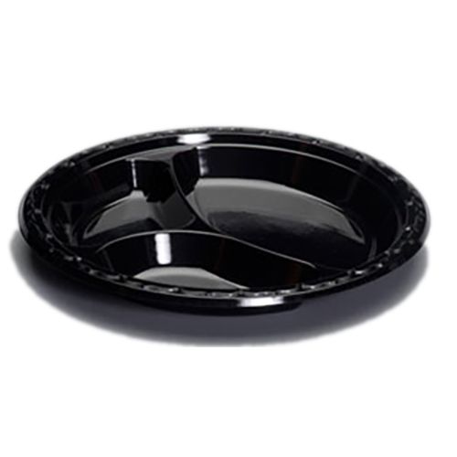 Genpak&reg; 10-1/4" 3 Compartment Black Plastic Plate