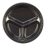 Genpak&reg; 10-1/4" Black Laminated Foam 3 Compartment Plate