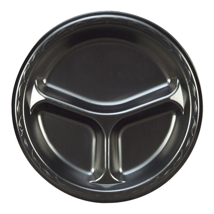 Genpak Black Laminated Foam 3-Compartment 9" Plate