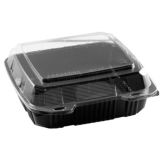 Par-Pak Black Base 9" Hinged Container w/ Clear Lid