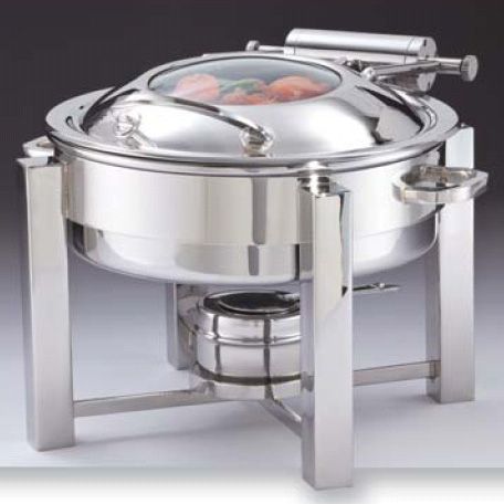 D.W. Haber S/S Round 4 Qt Tower Frame Hinged Chafer w/ Glass Inset