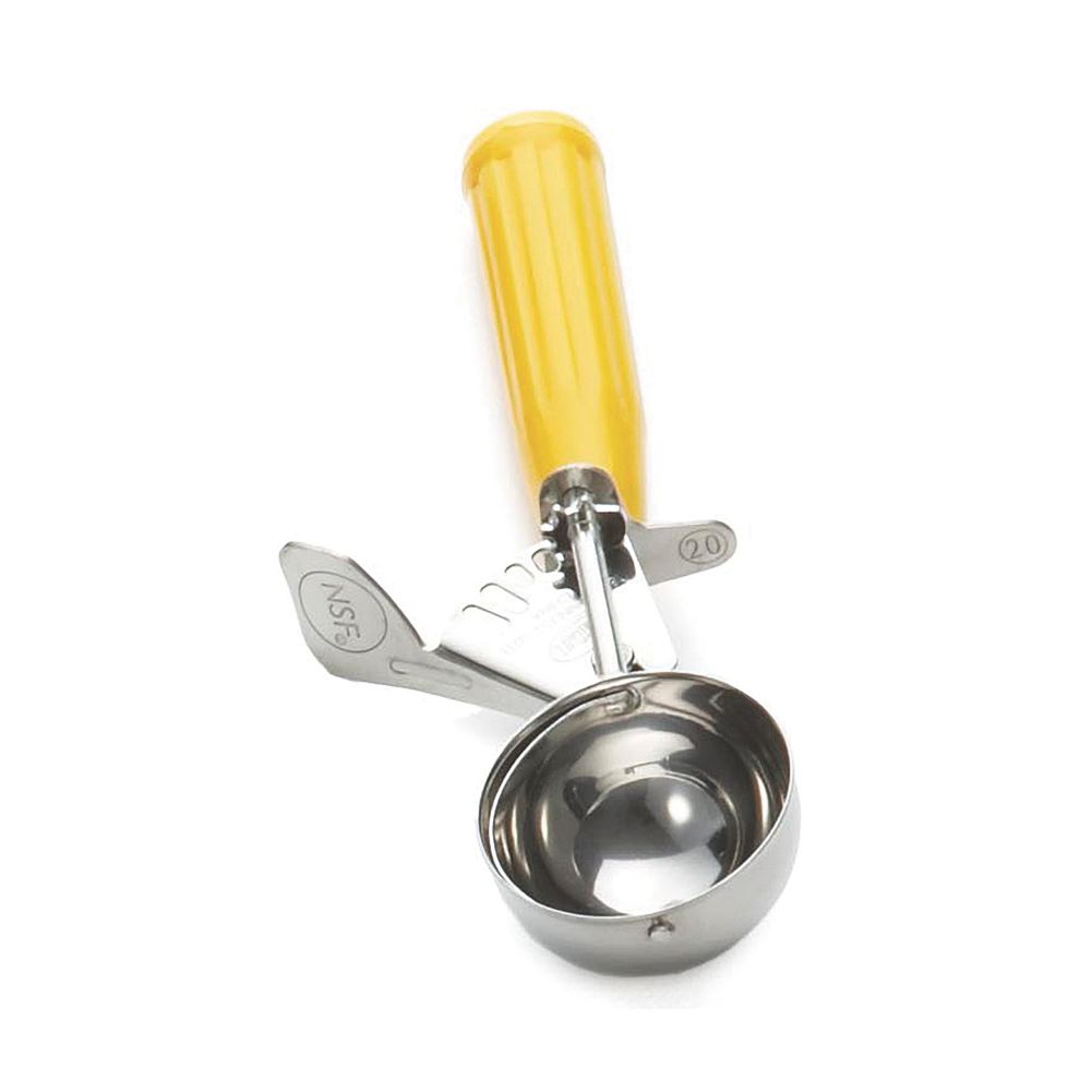 Tablecraft S/S 2 Oz Size 8 Thumb Press Disher with Yellow Handle