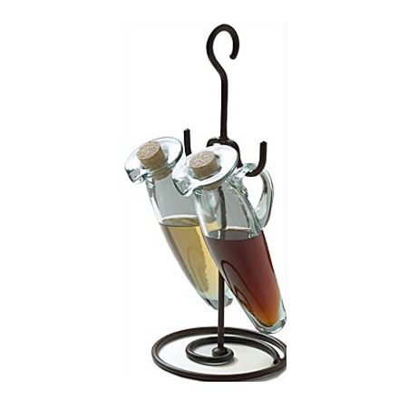 Orion Trading & Design Rustic Iron Stand w/ 2 Natural Glass Cruets Set