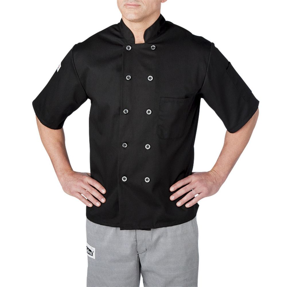 Chefwear&reg; Medium Black Three-Star Chef Jacket with Plastic Buttons