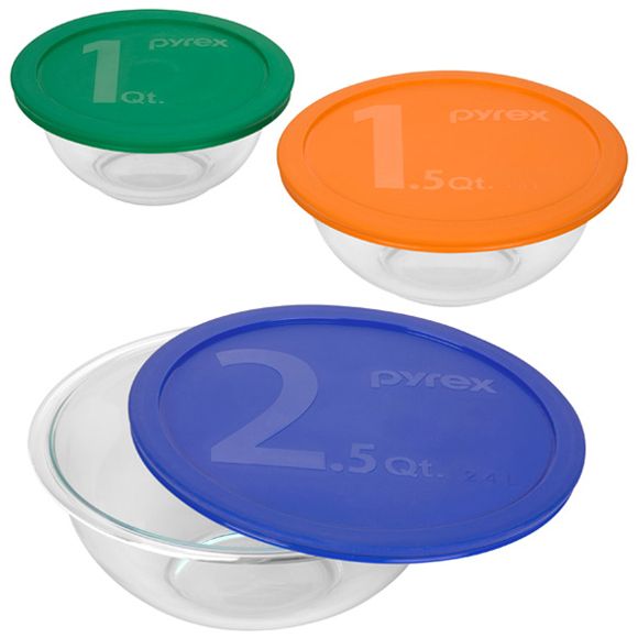 Anchor Hocking 3-Piece Mixing Bowl Set with Colored Lids