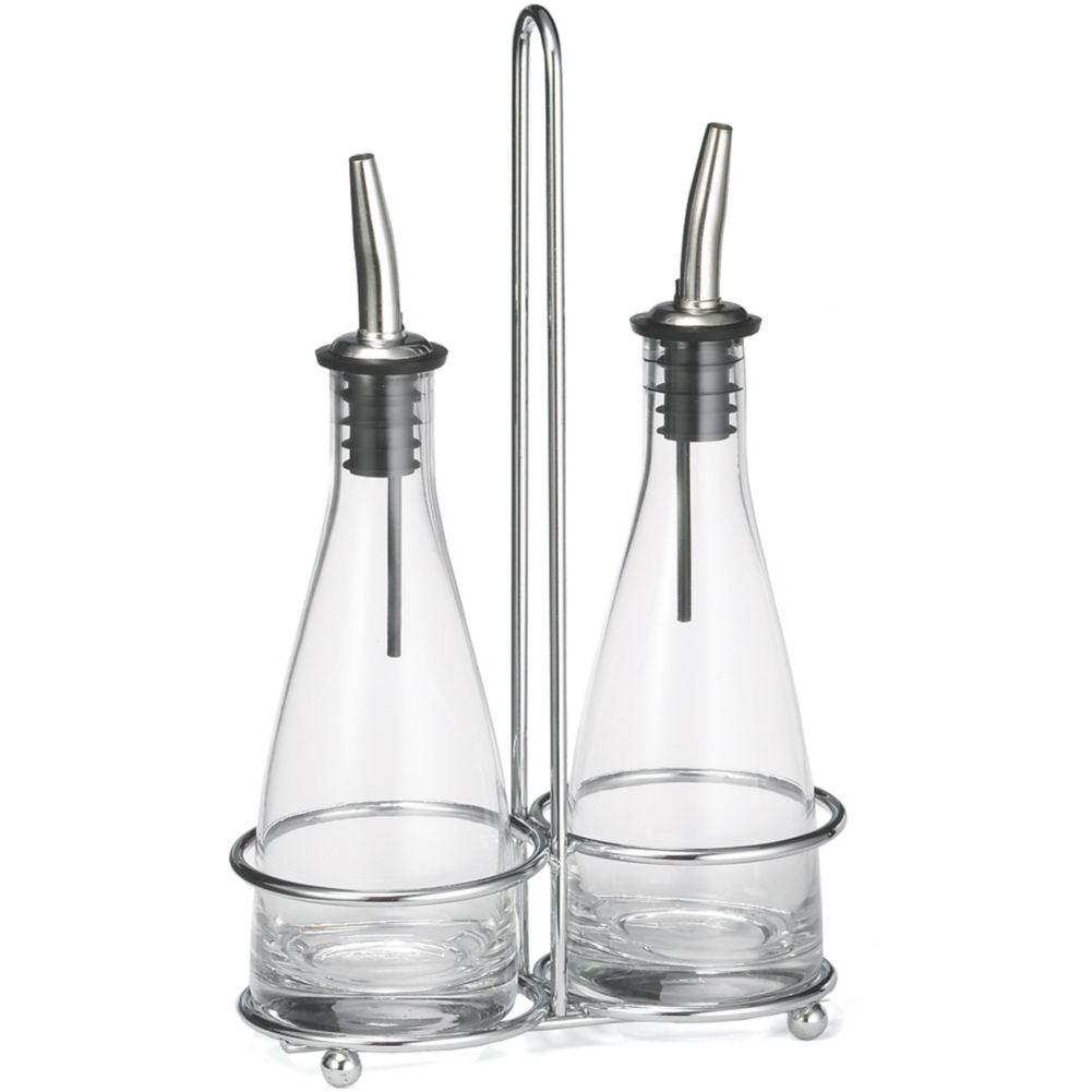 Tablecraft 6 Oz Oil & Vinegar Cruet Set w/ Chrome Plated Rack