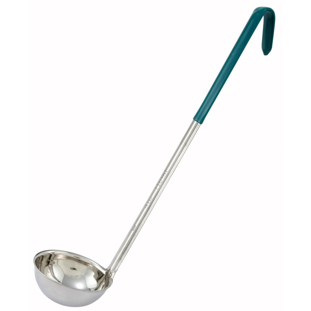 Winco One-Piece S/S 4 Oz Ladle w/ Green Handle