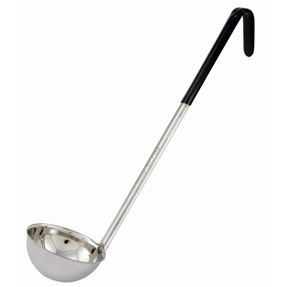 Winco One-Piece S/S 6 Oz Ladle w/ Black Handle