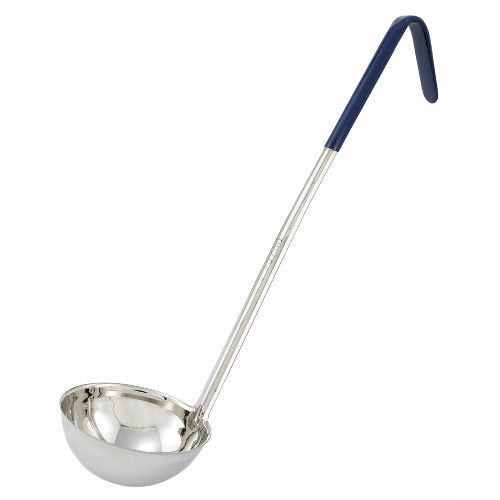 Winco One-Piece S/S 8 Oz Ladle w/ Blue Handle
