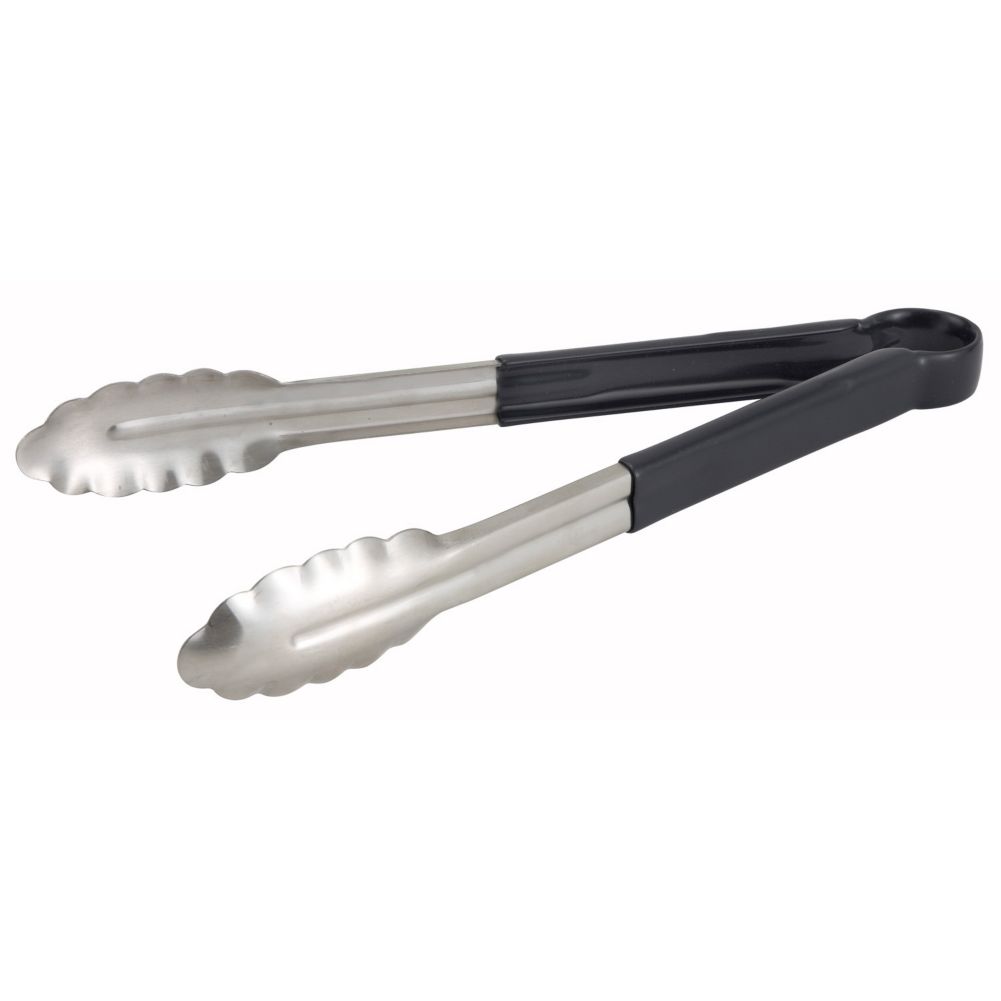 Winco Scalloped 12" Utility Tong w/ Black Plastic Handle